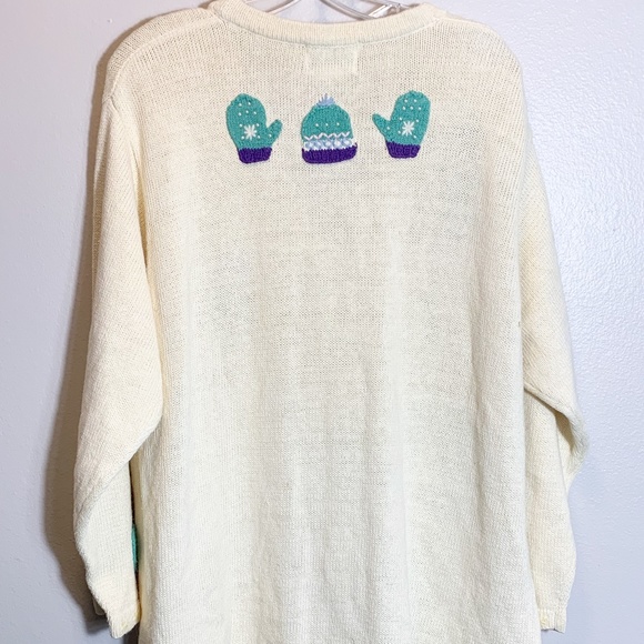 Quacker Factory 1X Ivory Embroidered Cardigan Sweater Embellished Mittens Angel - Picture 3 of 13